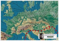 a map showing the direction of the wind and the direction of the tyres