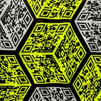 a black and yellow qr code pattern on a shirt