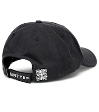 a black hat with a qr code on it