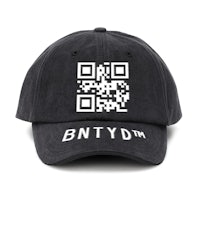 a black hat with a qr code on it
