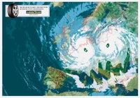 a map of europe with two large storms on it